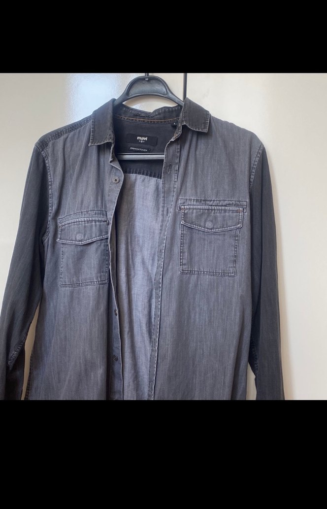 Mavi  Düğmeli Erkek Gömlek - Görsel 4