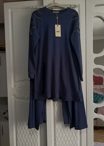 Zara Nakışlı Uzun Kollu Salaş Mavi Tunik