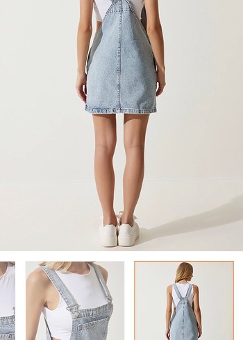 Mavi Denim Midi Salopet Elbise - Görsel 6