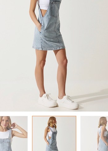 Mavi Denim Midi Salopet Elbise - Görsel 2