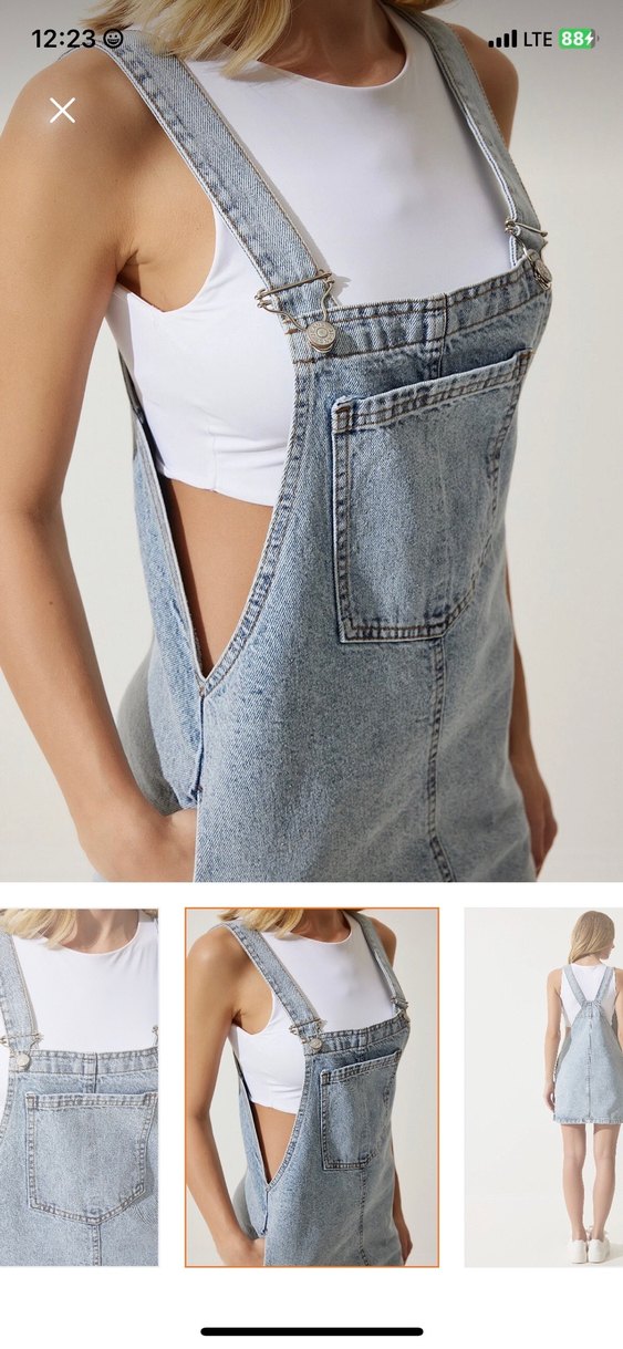 Mavi Denim Midi Salopet Elbise - Görsel 5