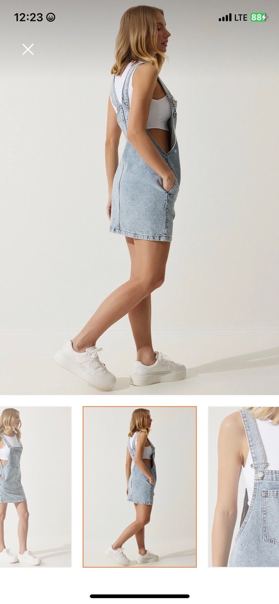 Mavi Denim Midi Salopet Elbise - Görsel 3