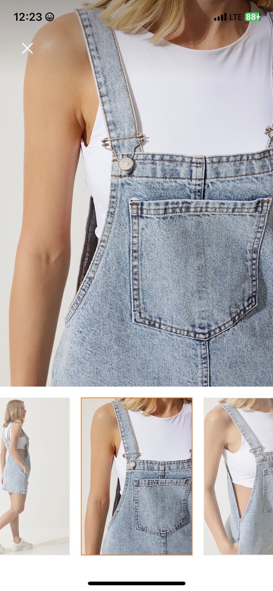 Mavi Denim Midi Salopet Elbise - Görsel 4