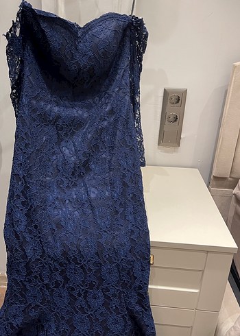 Lacivert Dantelli Uzun Abiye Elbise - Görsel 3