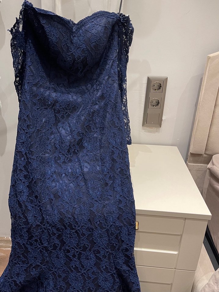 Lacivert Dantelli Uzun Abiye Elbise - Görsel 3