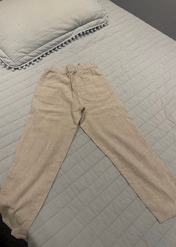 Bej Keten Rahat Kesim kız çocuk Pantolon - Görsel 3