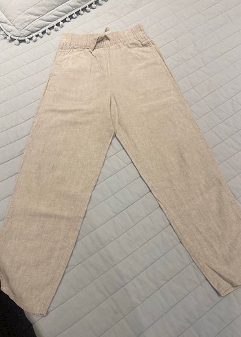 Bej Keten Rahat Kesim kız çocuk Pantolon - Görsel 2