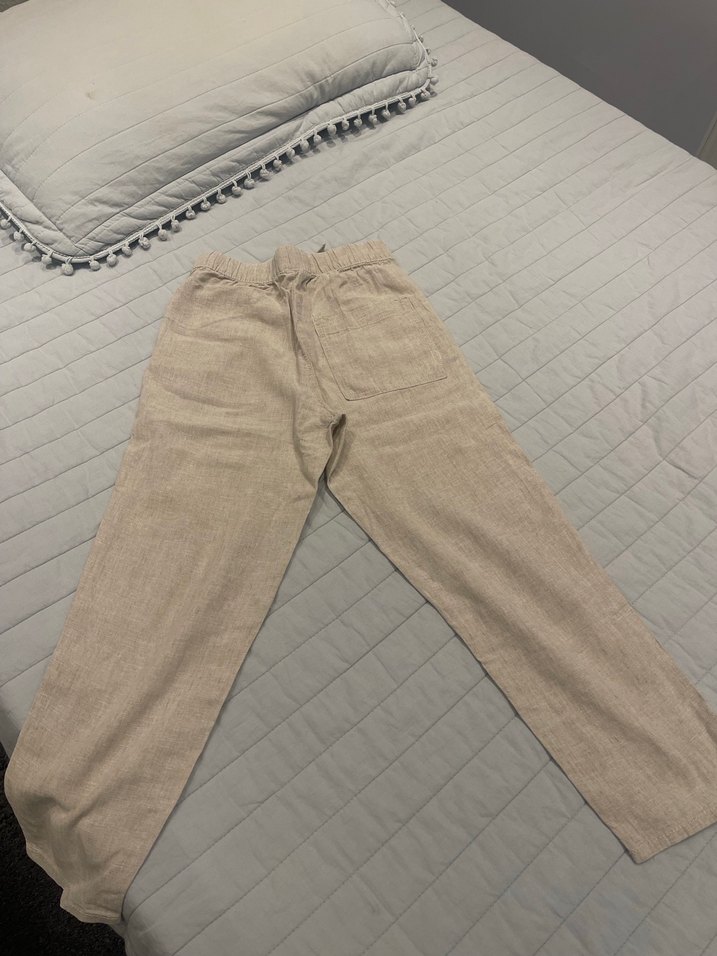 Bej Keten Rahat Kesim kız çocuk Pantolon - Görsel 3