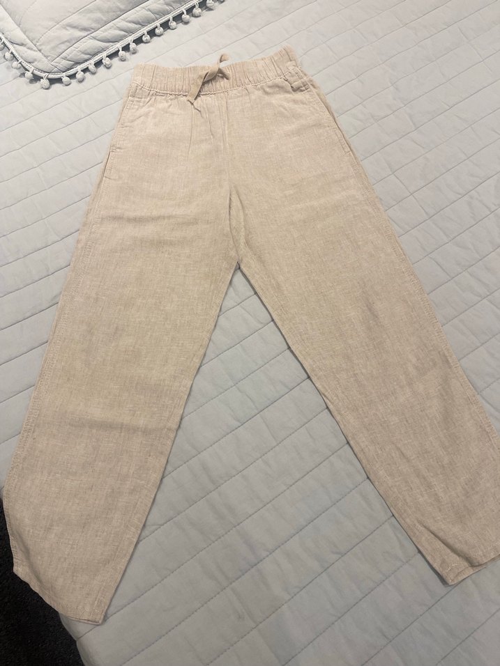 Bej Keten Rahat Kesim kız çocuk Pantolon - Görsel 2