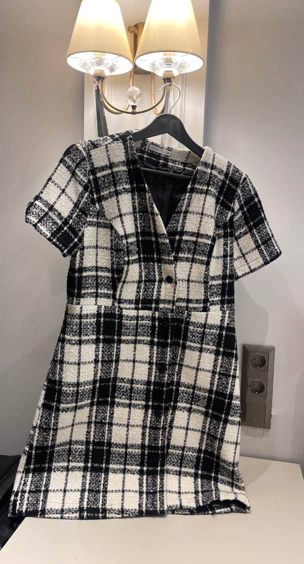 Siyah beyaz ekose elbise - Görsel 4