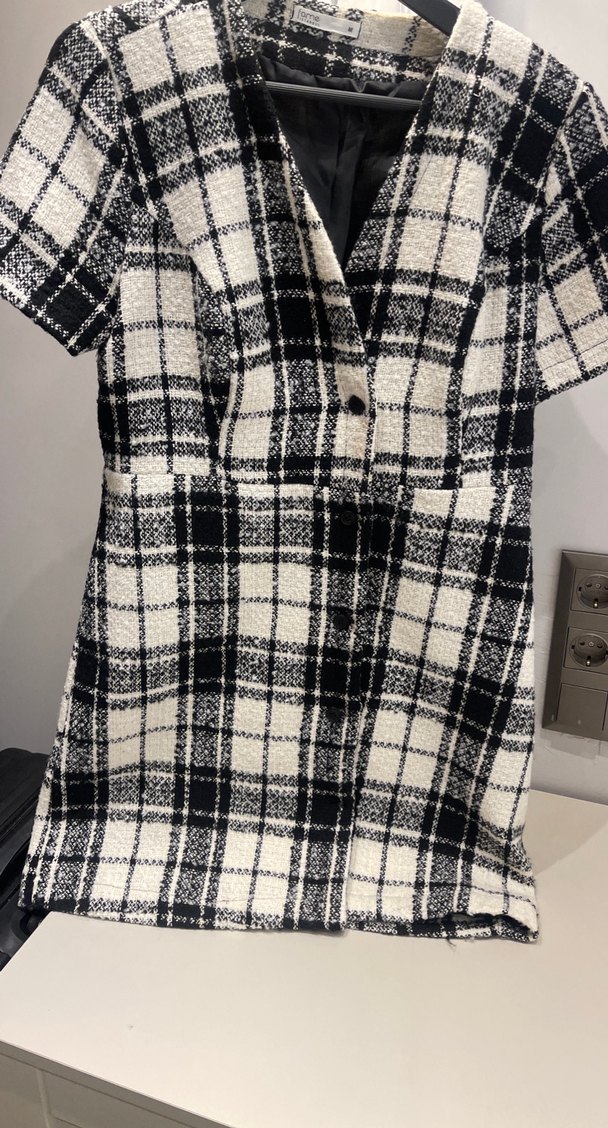 Siyah beyaz ekose elbise - Görsel 3