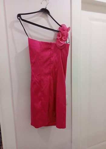 Pembe Drapeli Tek Omuz Abiye Elbise - Görsel 2