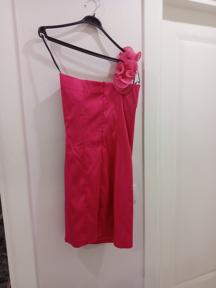 Pembe Drapeli Tek Omuz Abiye Elbise - Görsel 2