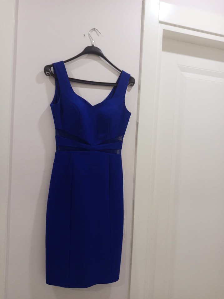 Lacivert V Yaka Uzun Abiye Elbise - Görsel 2