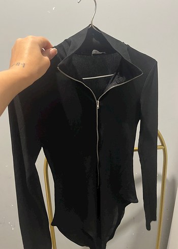 Fermuarlı Siyah bodysuit