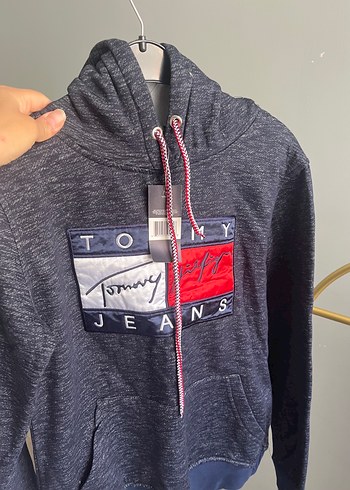 Tommy Jeans Gri Denim Kapüşonlu Sweatshirt