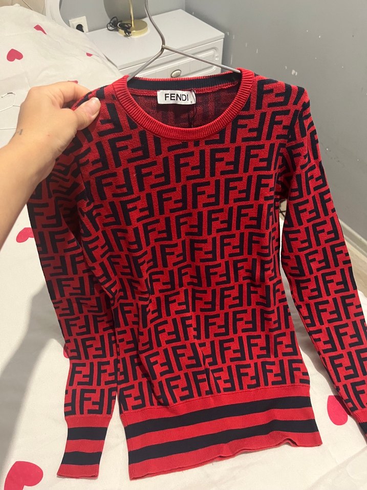 Kırmızı Desenli Kadın Triko Kazak - Görsel 3