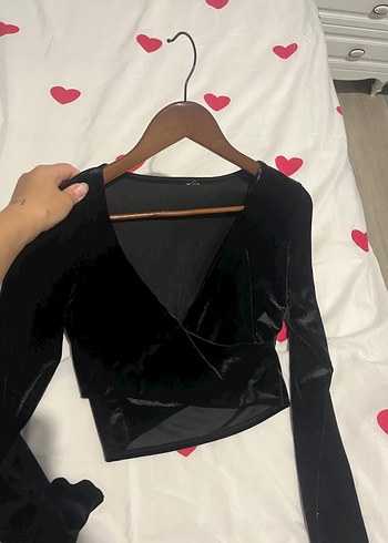 Siyah Süet V Yakalı Düğmeli Gotik Bluz