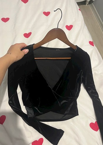 Diğer Siyah Süet V Yakalı Düğmeli Gotik Bluz