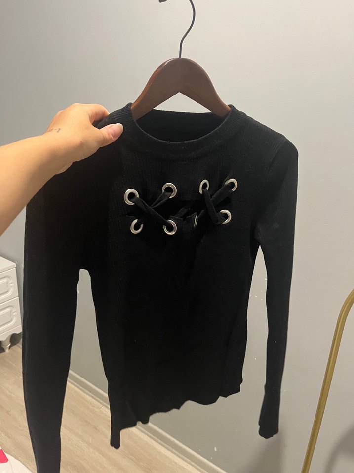 Düğmeli Siyah Uzun Kollu Goth Kazak - Görsel 3