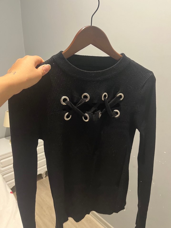 Düğmeli Siyah Uzun Kollu Goth Kazak - Görsel 2