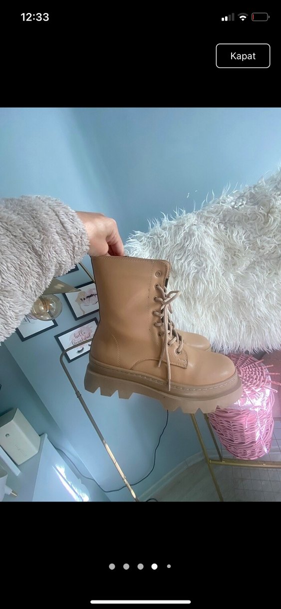 Bej Deri Platform Topuklu Kadın Bot - Görsel 3