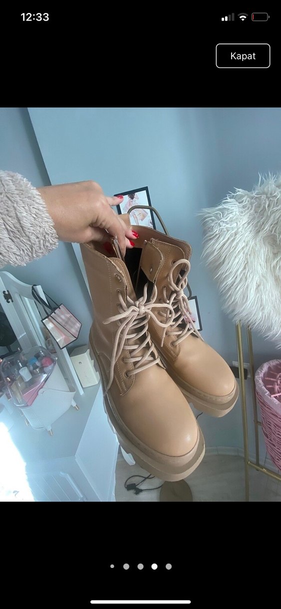 Bej Deri Platform Topuklu Kadın Bot - Görsel 2