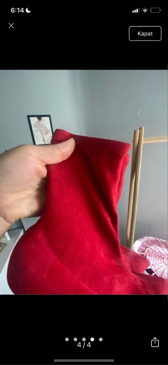 Kırmızı Süet Stiletto Topuklu Kadın Bot - Görsel 3