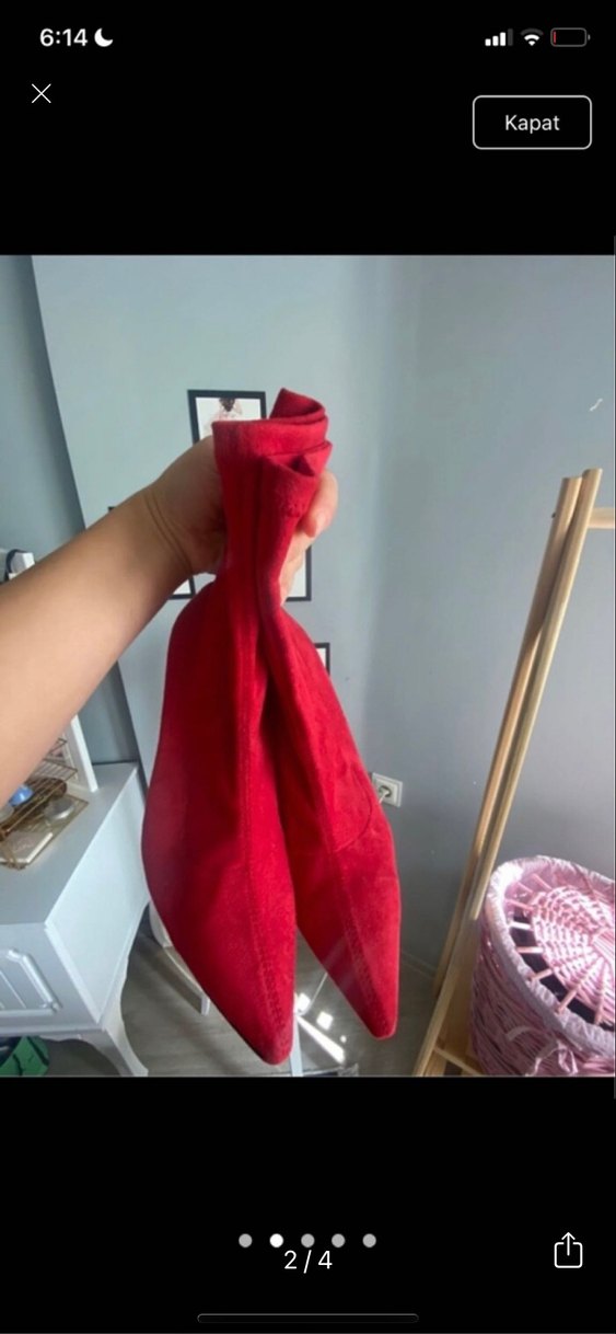 Kırmızı Süet Stiletto Topuklu Kadın Bot - Görsel 2