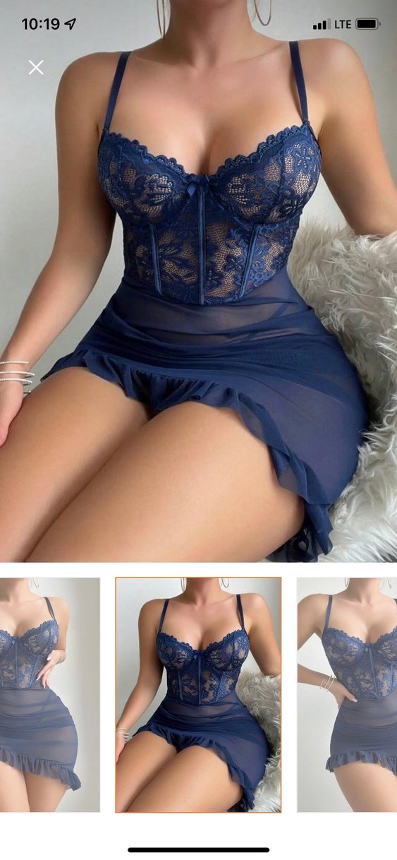 Lacivert Mini Dantel Detaylı Gecelik takım - Görsel 3