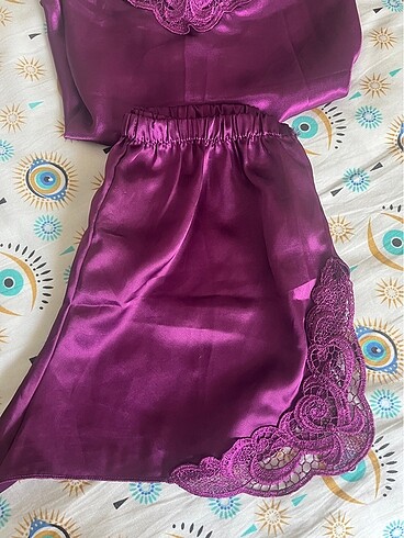 s Beden mor Renk Şortlu saten pijama