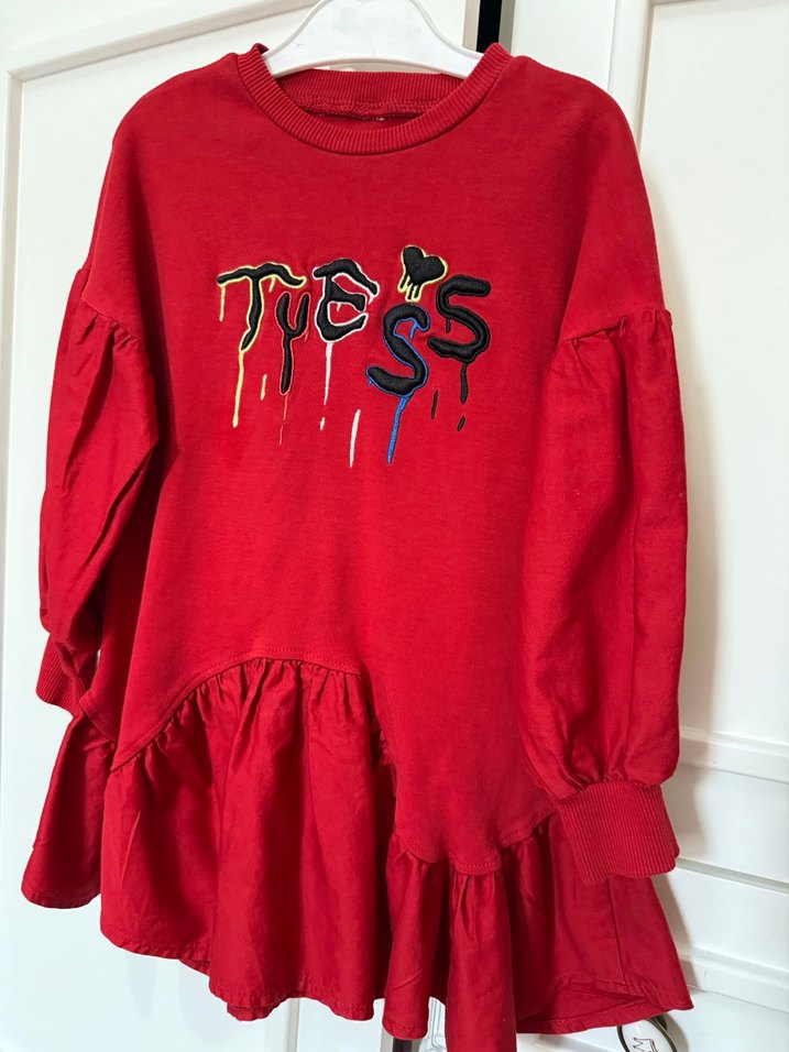 Kız Çocuk Kırmızı Fırfırlı sweat elbise - Görsel 2