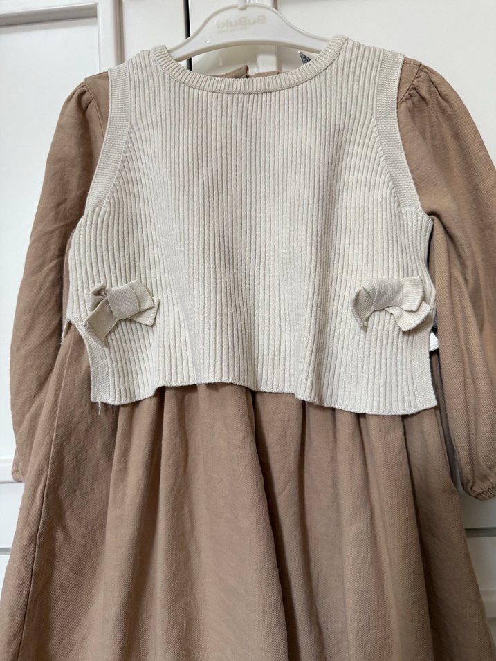 Bej Kız Çocuk Triko Elbise - Görsel 2