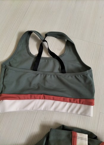 s Beden gri Renk haki Uzun Spor Tayt Kemer Detaylı ikili takim