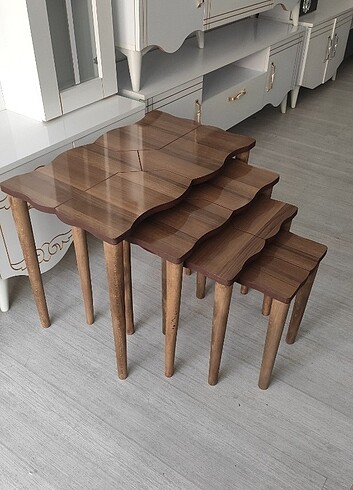 4 lü zigon ahşap ayaklı MDF çay sehpası 