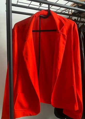 Drapeli Kırmızı Kadın Blazer Ceket
