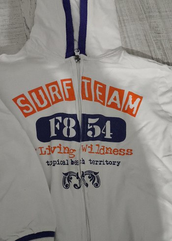 Kapüşonlu Beyaz Baskılı Erkek Çocuk Ceket - Görsel 4