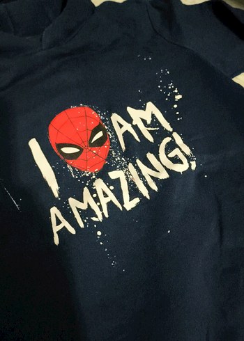 Erkek çocuk  Kapüşonlu Koyu Mavi Baskılı Sweatshirt - Görsel 3