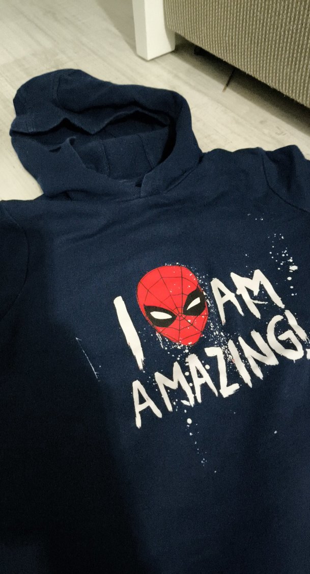 Erkek çocuk  Kapüşonlu Koyu Mavi Baskılı Sweatshirt - Görsel 4