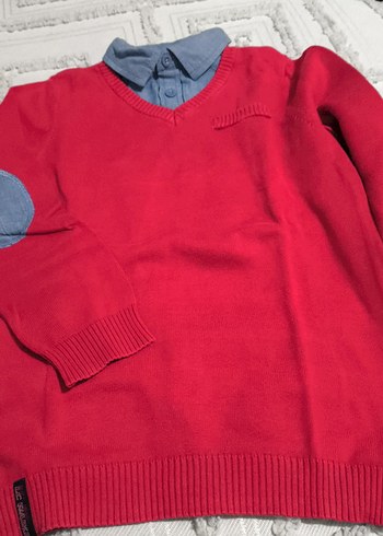 Erkek çocuk  Kırmızı V Yaka Örgü Kazak - Görsel 5