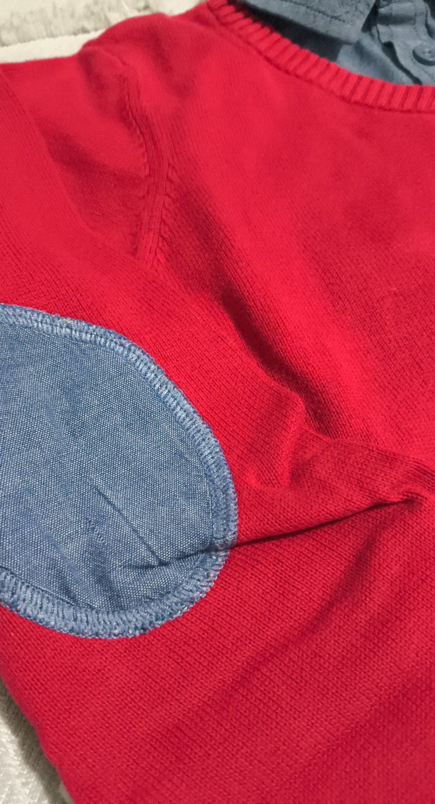 Erkek çocuk  Kırmızı V Yaka Örgü Kazak - Görsel 4