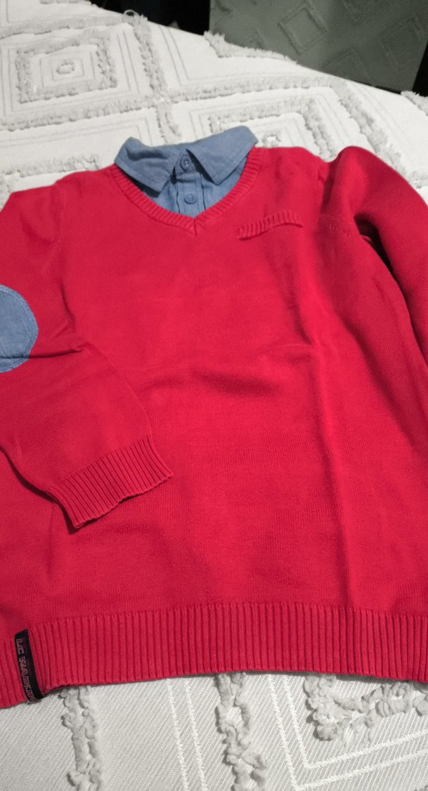 Erkek çocuk  Kırmızı V Yaka Örgü Kazak - Görsel 5