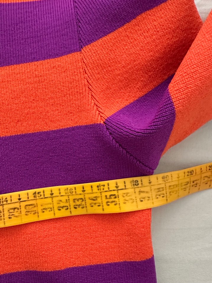 Mor ve Turuncu Çizgili Uzun Kollu Crop Kazak - Görsel 3