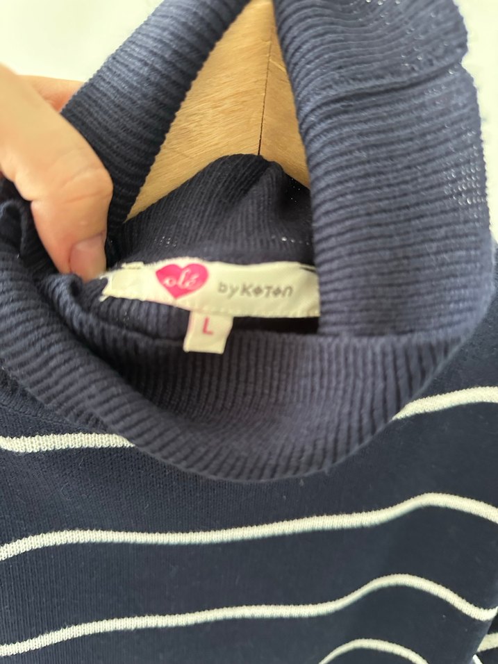 Mavi Çizgili Boğazlı Kadın Kazak - Görsel 2