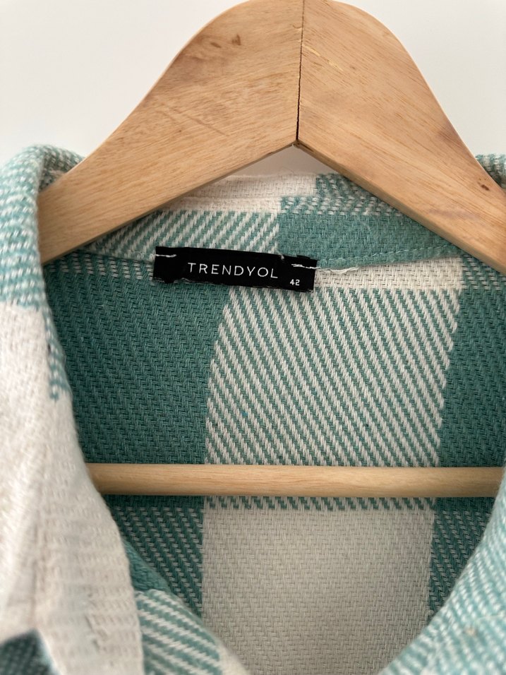 Düğmeli Yeşil Ekose Kadın Gömlek - Görsel 3