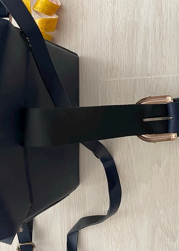 Lacivert  Deri Kadın Çanta Metal Tokalı - Görsel 4