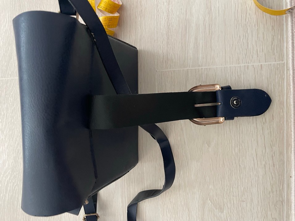 Lacivert  Deri Kadın Çanta Metal Tokalı - Görsel 4