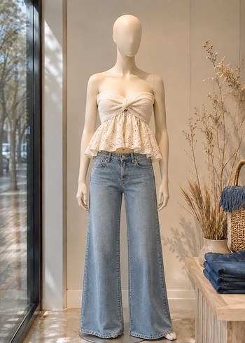 Zara Romantik Ekru Straplez Bluz