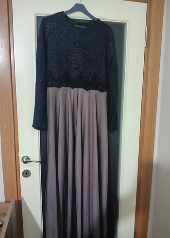 Abiye Gri Uzun Kollu Gotik Kadın Abiye Elbise