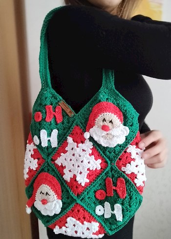 Noel yeniyıl Örgü tasarım bohem Çanta - Görsel 3